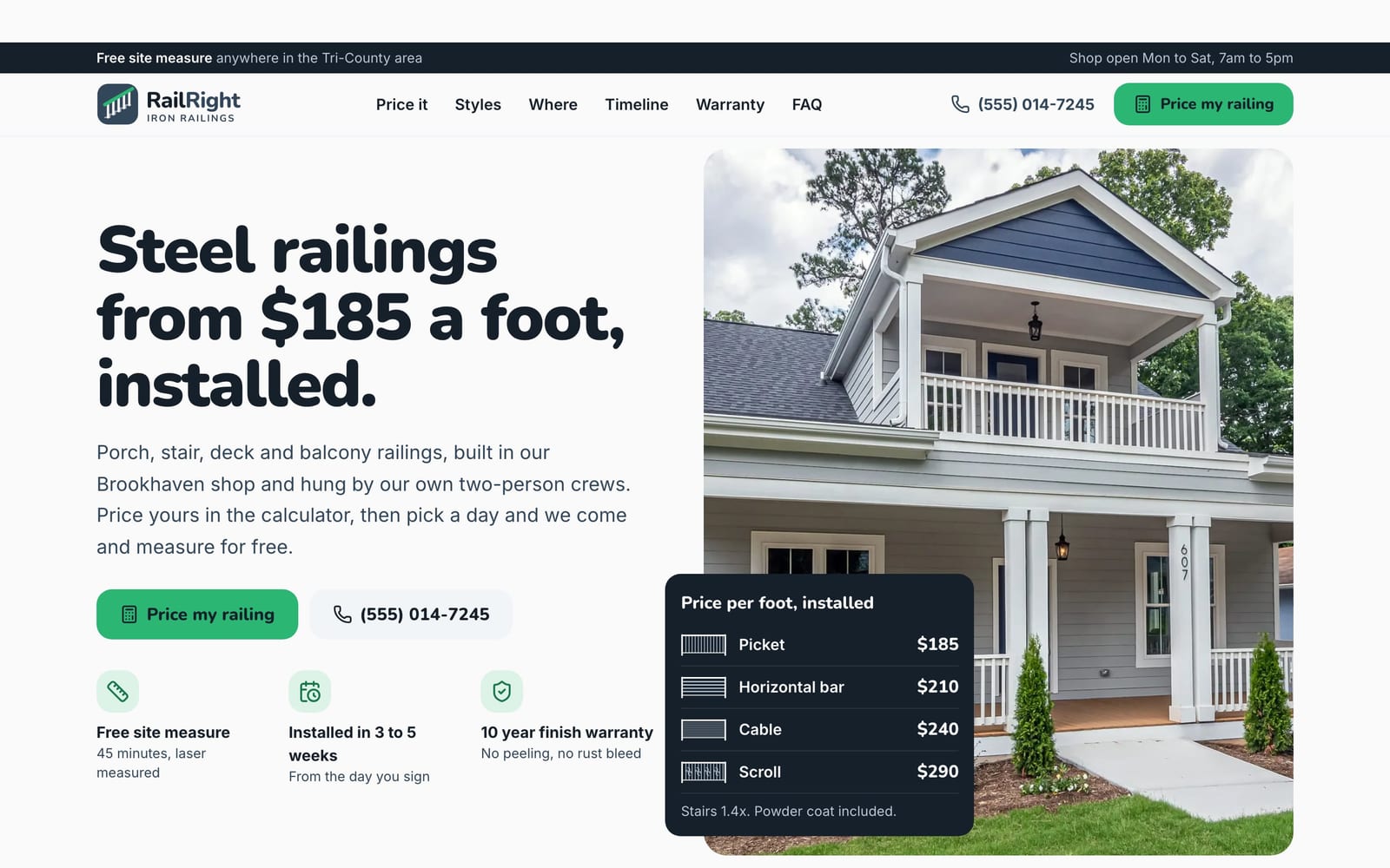 Blacksmith website design: RailRight Iron Railings home page, lead machine style