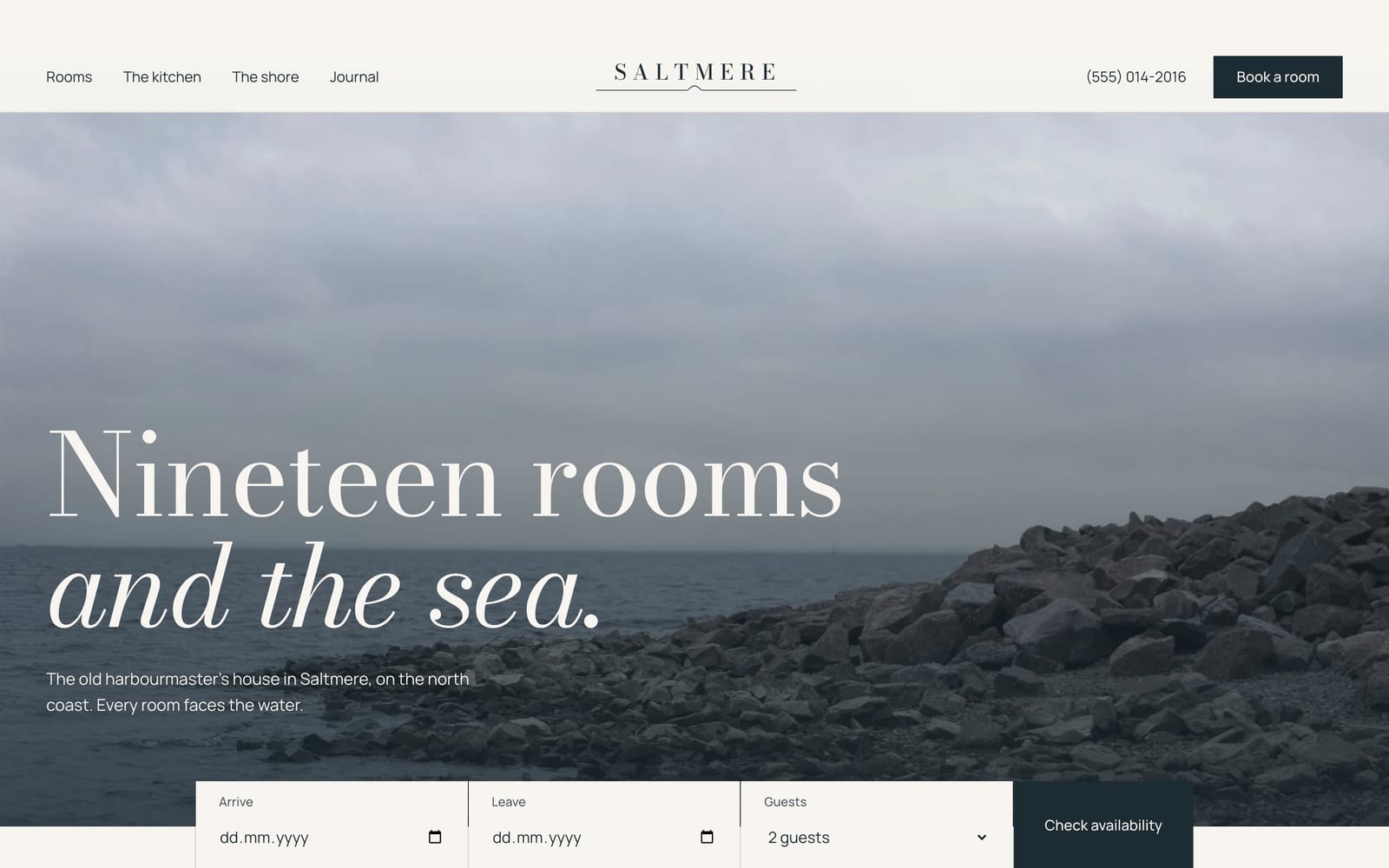 Hotel website design: Saltmere Hotel home page, premium design-led style
