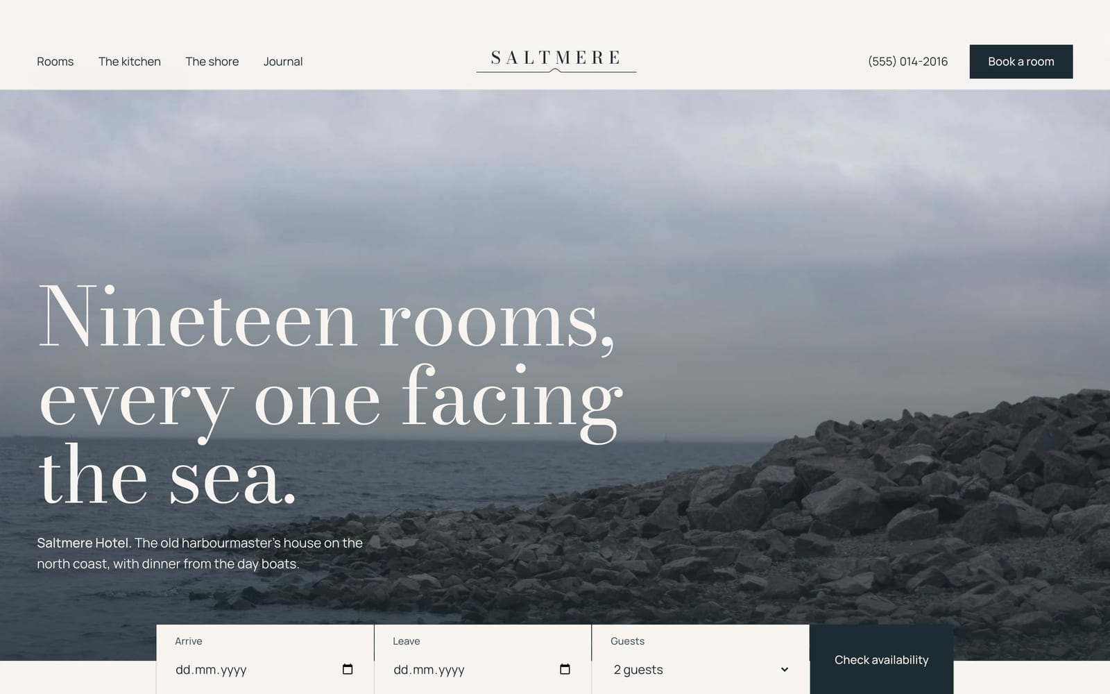 Hotel website design: Saltmere Hotel home page, premium design-led style