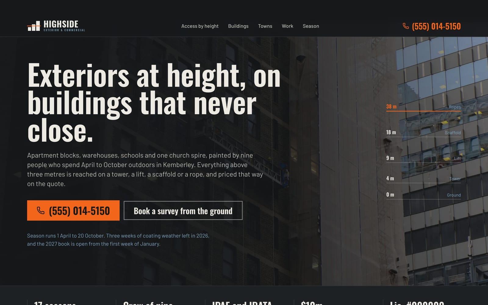 Painting contractor website design: Highside Exterior & Commercial Painting home page, bold and industrial style