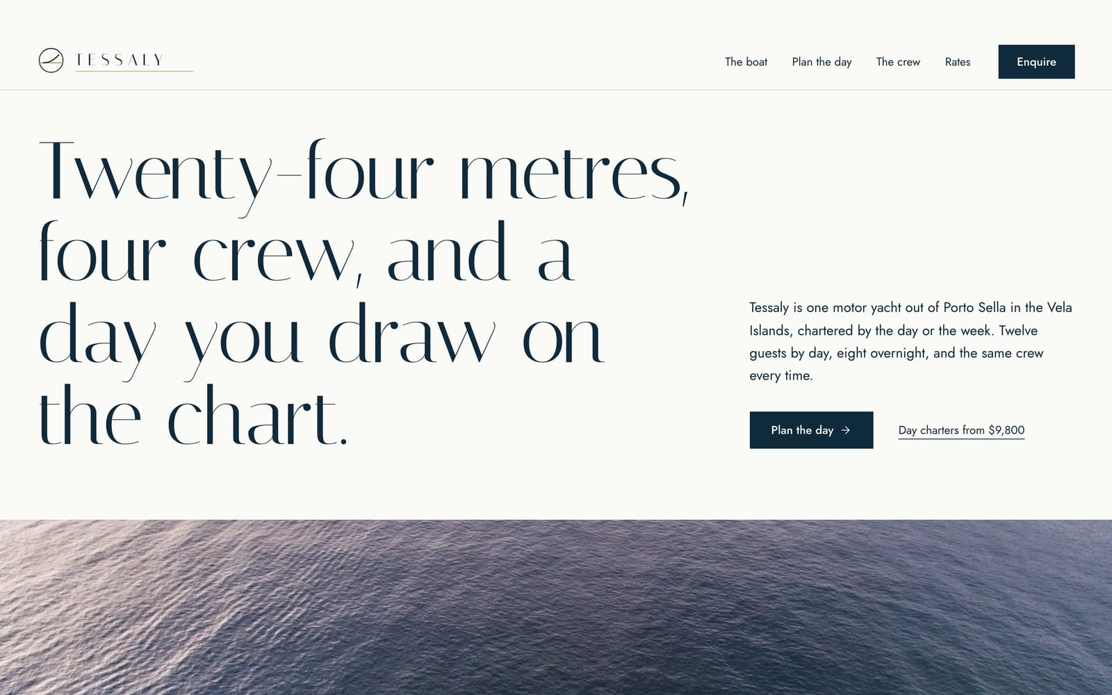 Yacht charter website design: Tessaly Yachting home page, premium design-led style